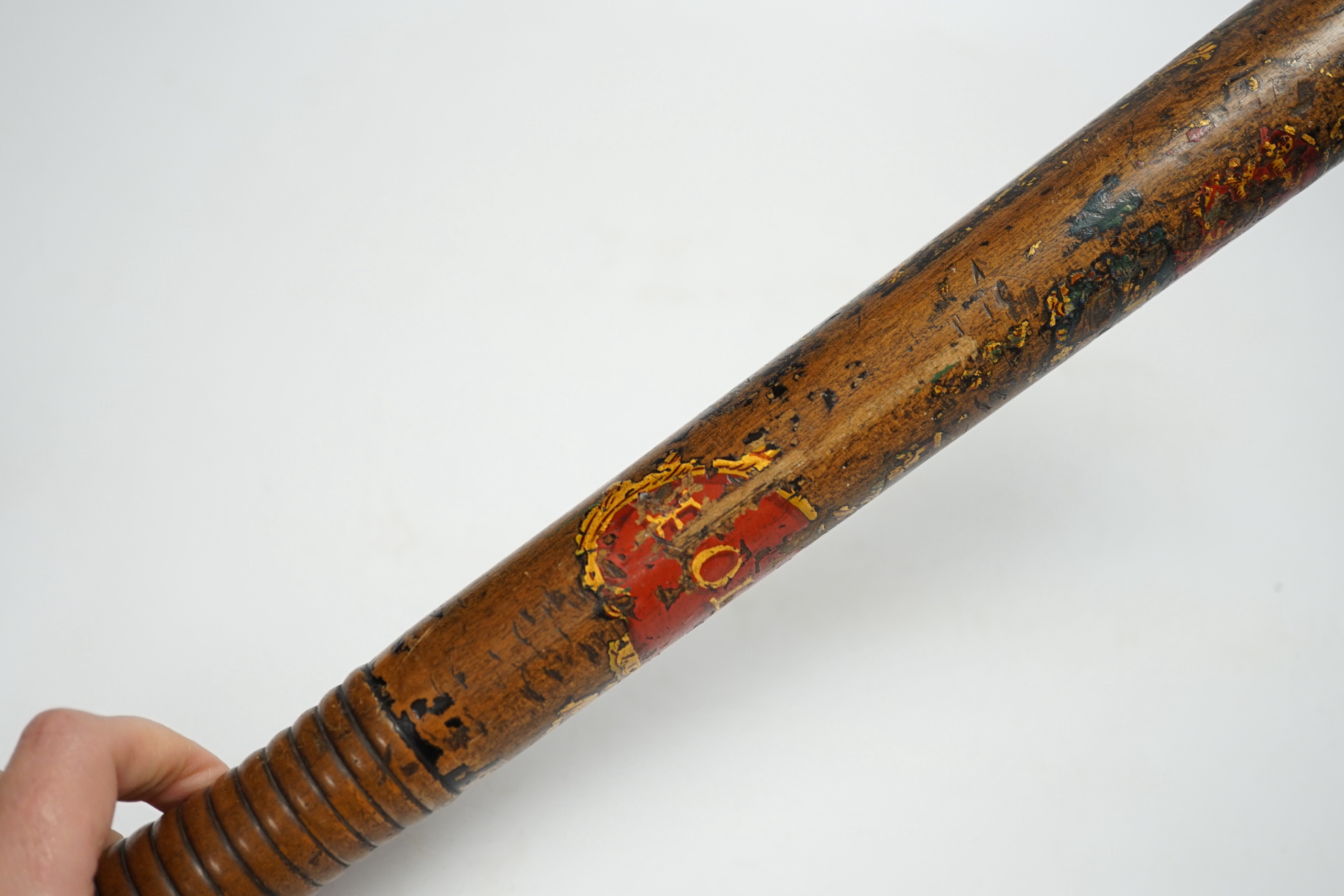 Victorian turned and painted wood police truncheon, 43cm